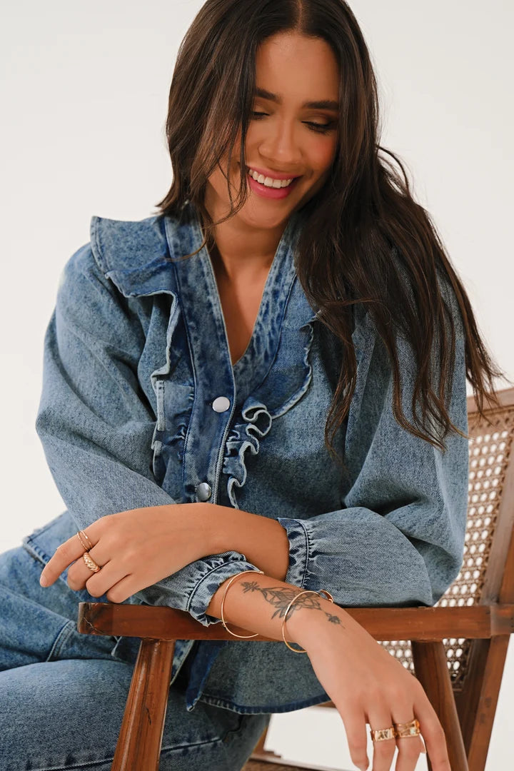 Nomads DM4423 Denim Frill Neck Top – Blue