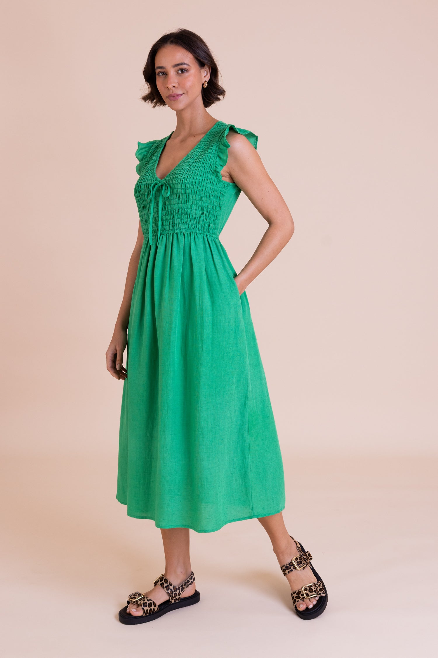 Nomads Shirred Summer Dress – Bright Green