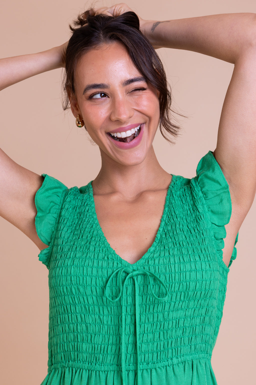 Nomads Shirred Summer Dress – Bright Green