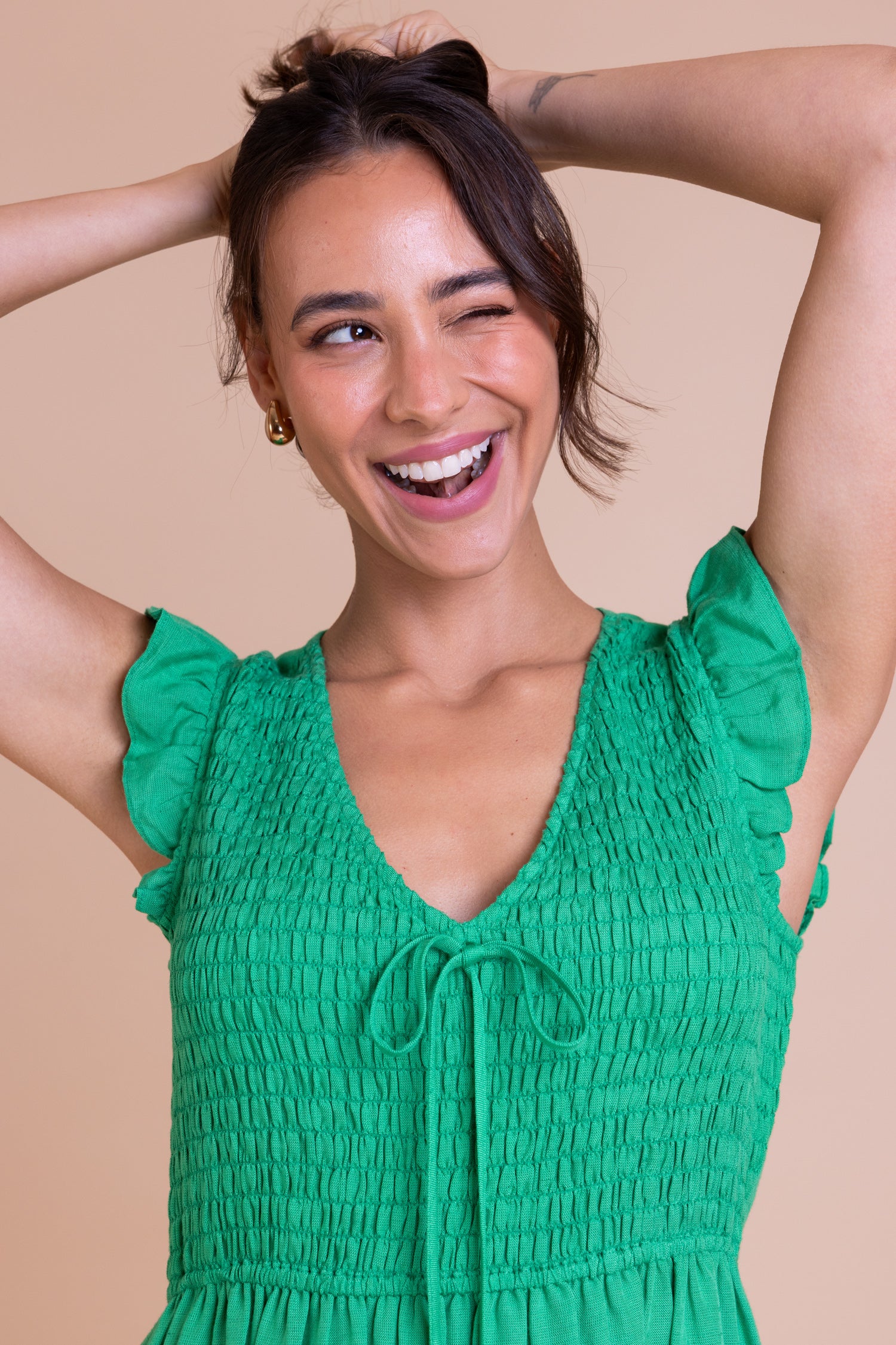 Nomads Shirred Summer Dress – Bright Green