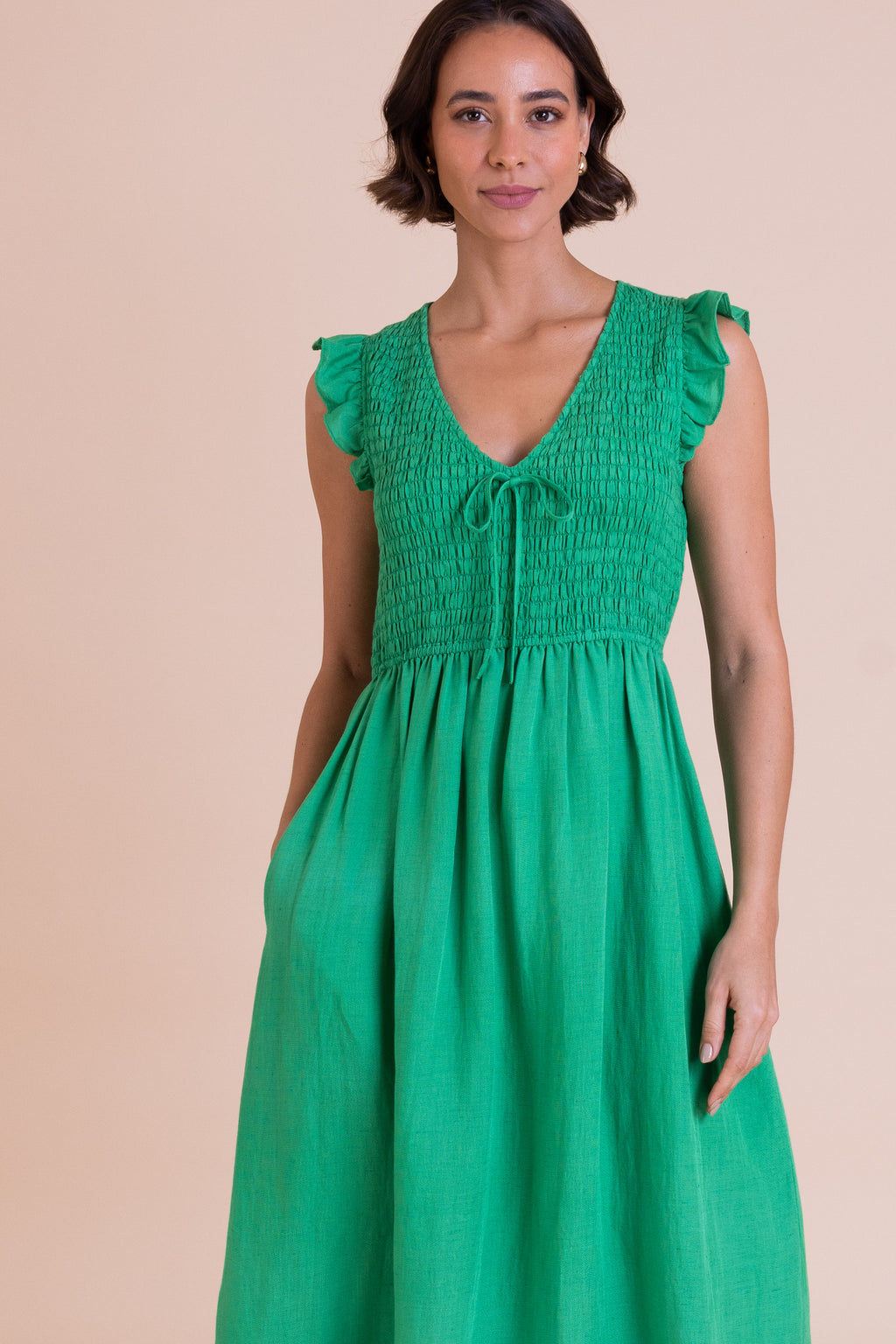 Nomads Shirred Summer Dress – Bright Green