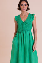 Nomads Shirred Summer Dress – Bright Green