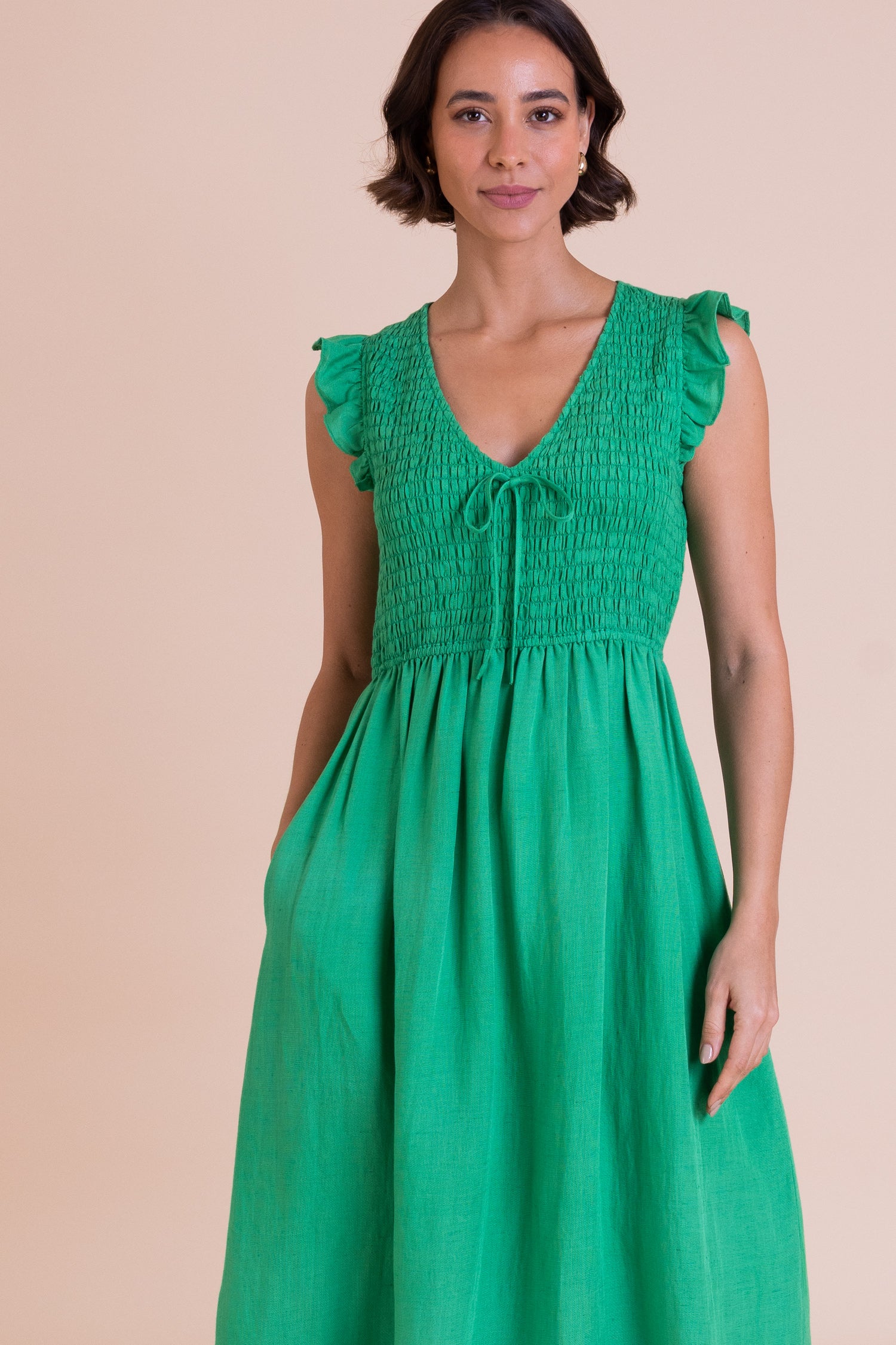 Nomads Shirred Summer Dress – Bright Green