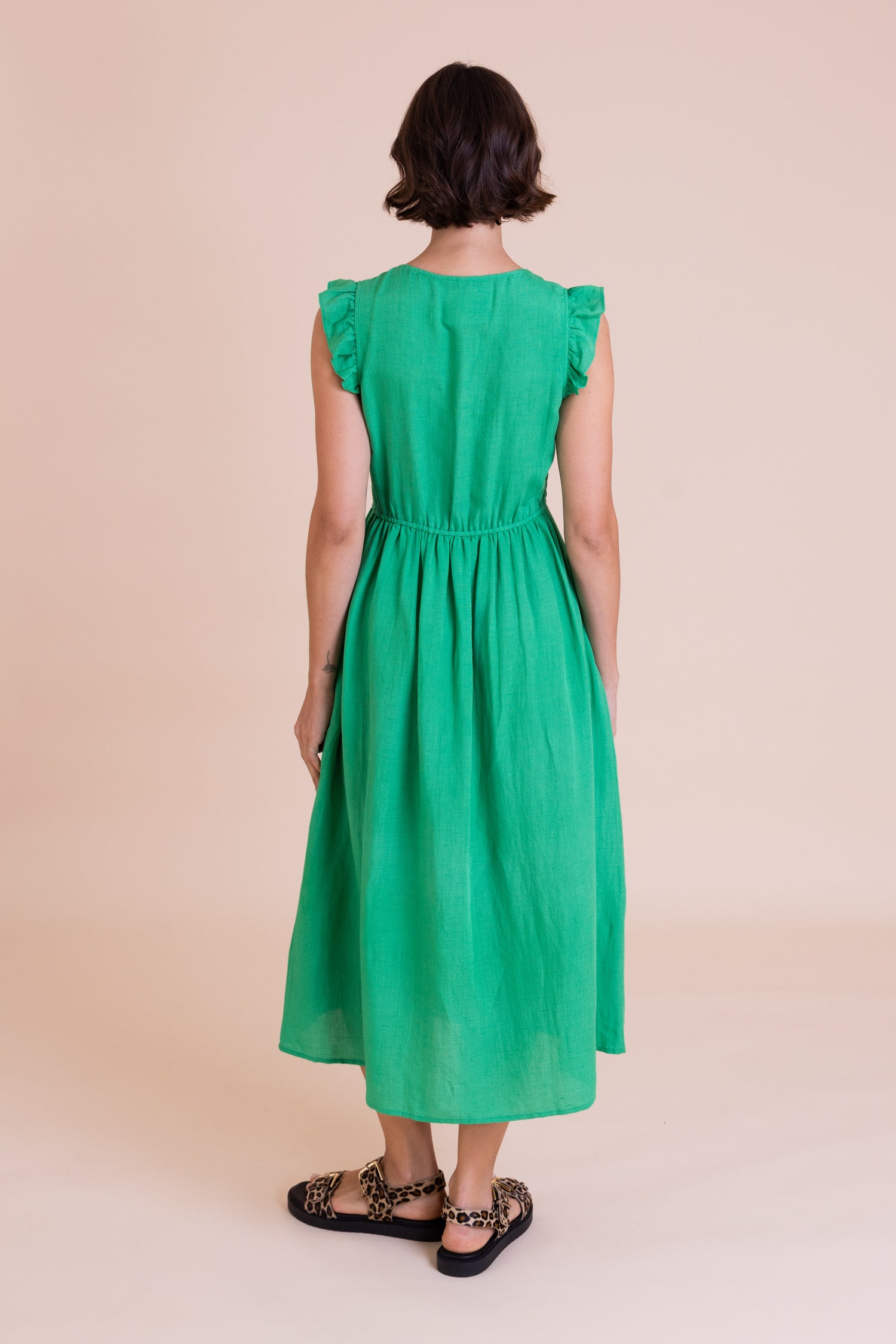 Nomads Shirred Summer Dress – Bright Green