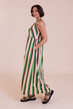 Nomads V-Neck Stripe Midi Dress – Bright Green & Pink