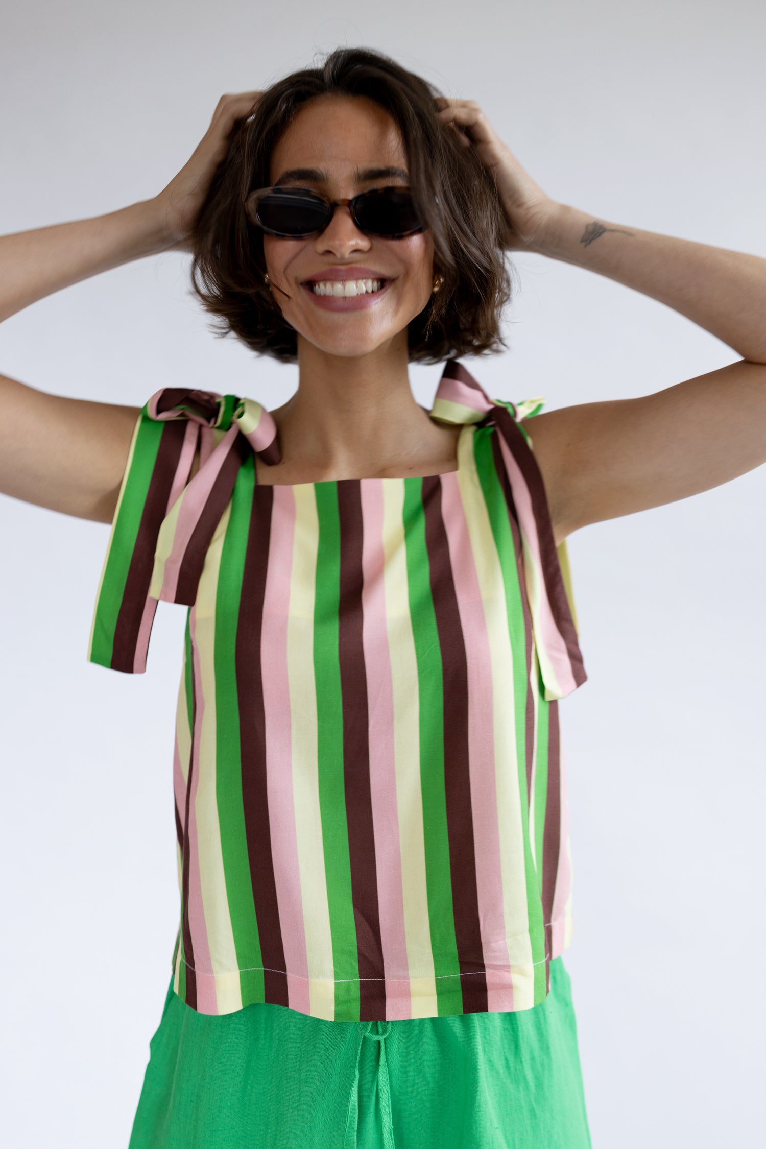 Nomads Bow Cami – Bright Green and Pink