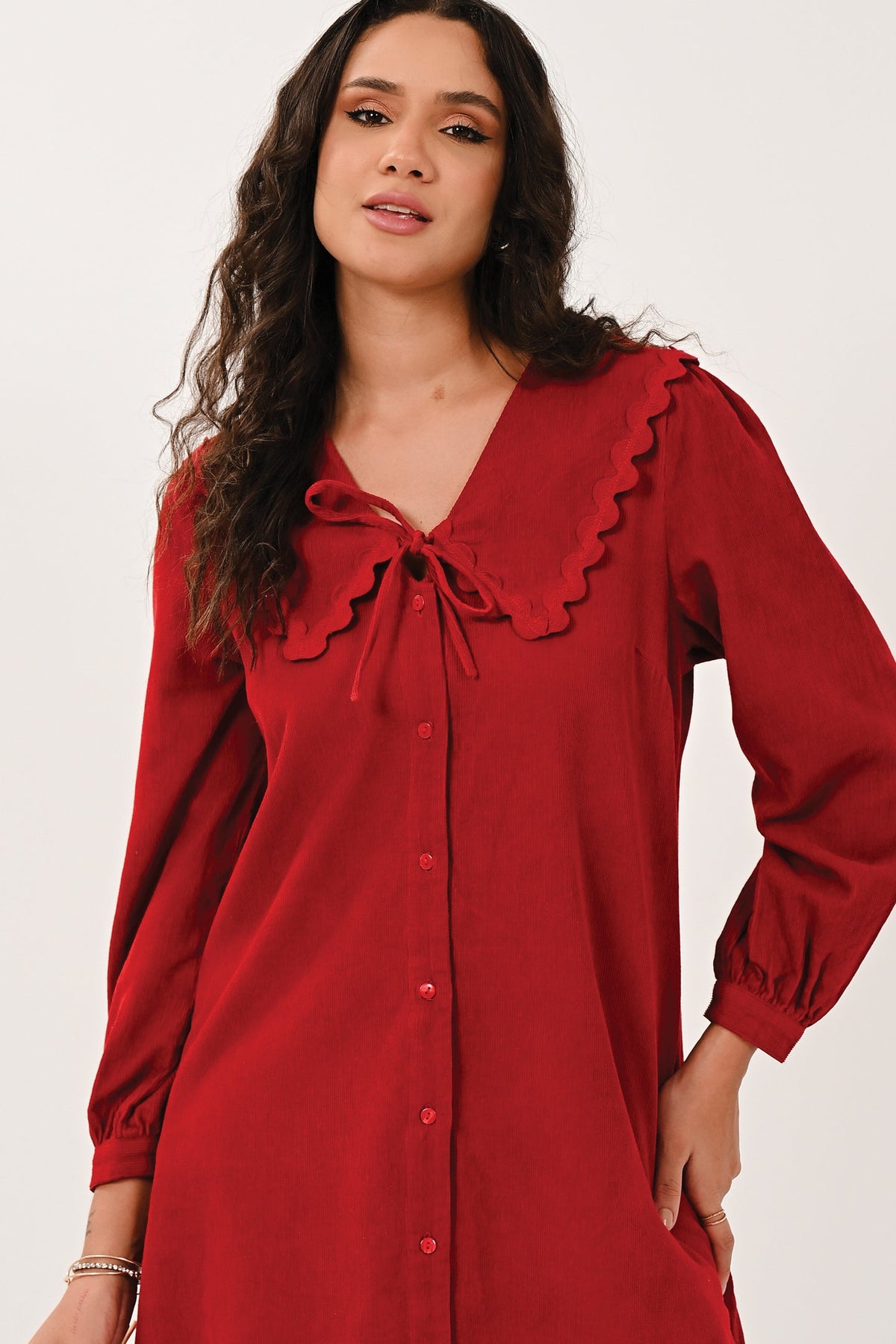 Nomads NC3305 Scallop Collar Shirt Dress – Red