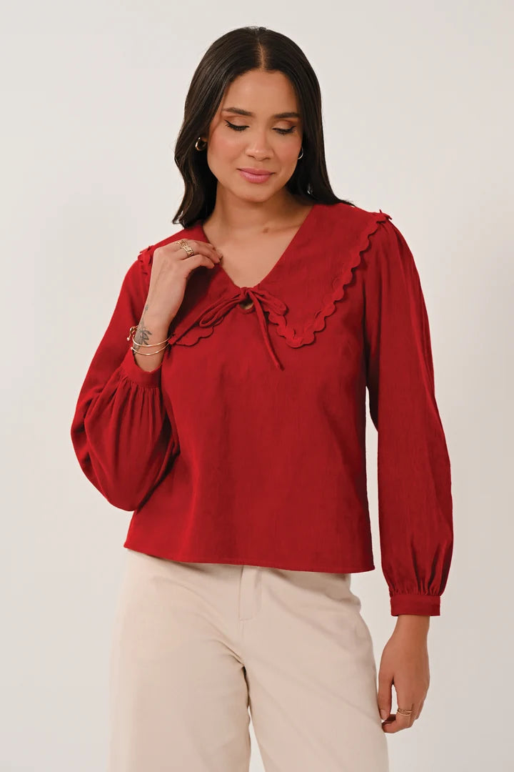 Nomads NC4308 Scallop Collar Top – Red