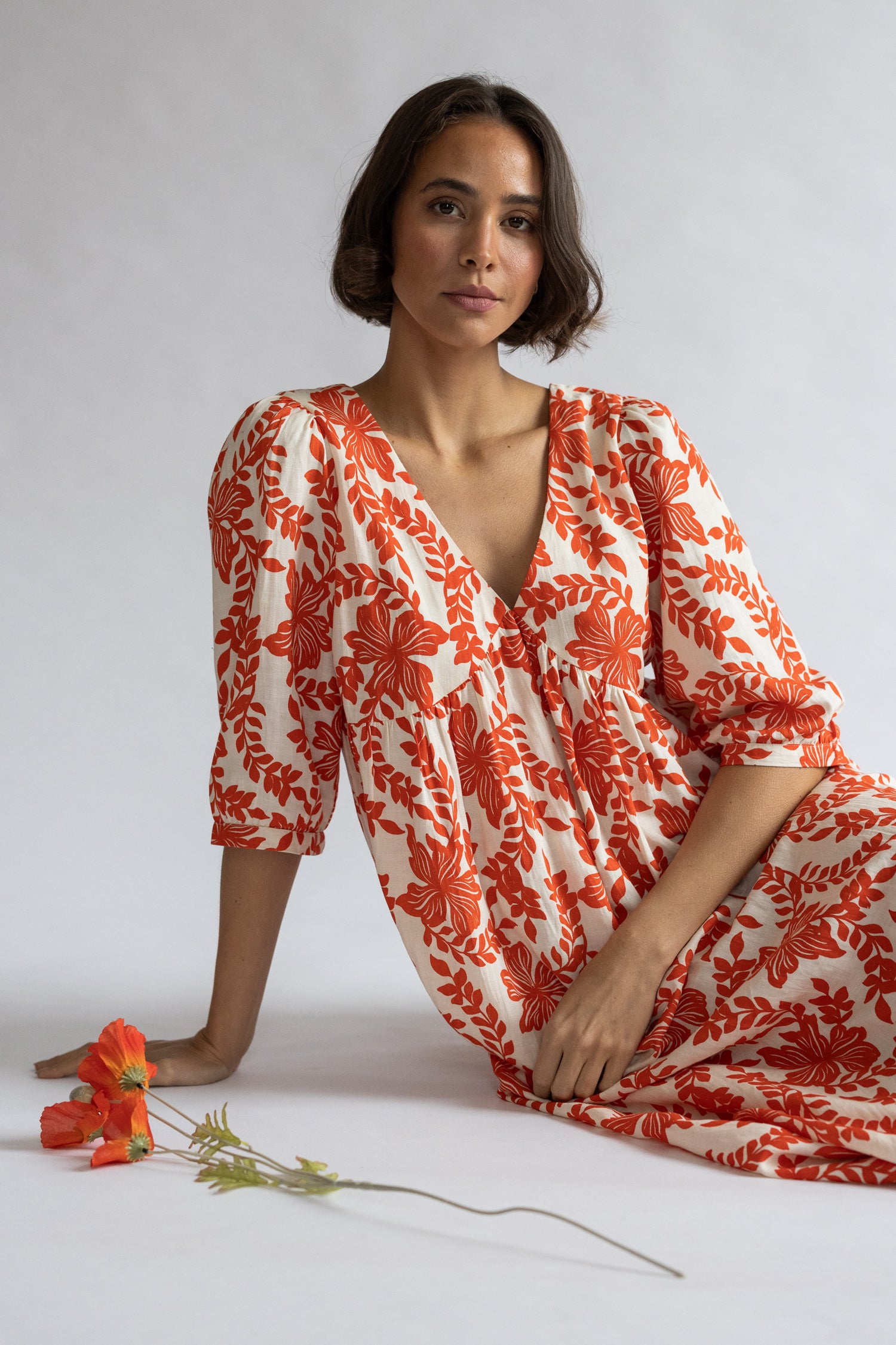 Nomads Tie Back Midi Dress – Tomato