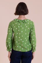 Nomads Ruffle Neck Polka Dot Blouse – Meadow Green