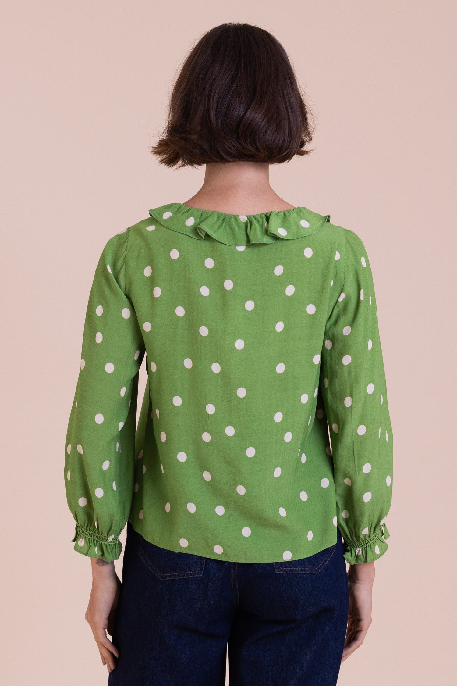 Nomads Ruffle Neck Polka Dot Blouse – Meadow Green