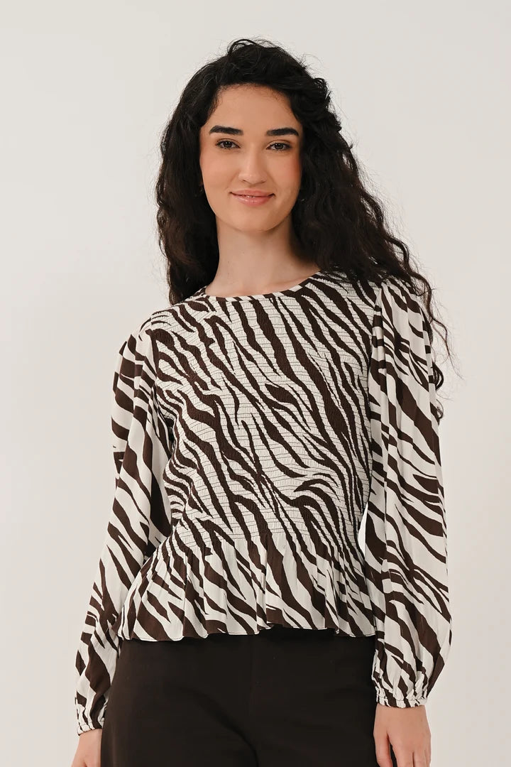 Nomads ZB4300 Zebra Shirred Top – Chocolate