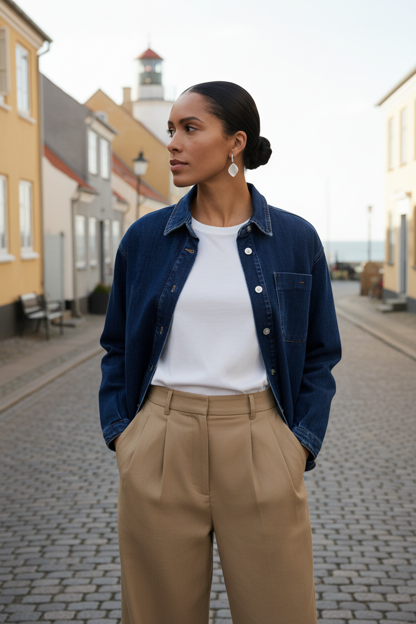 Denim shirt worn as jacket spring styling